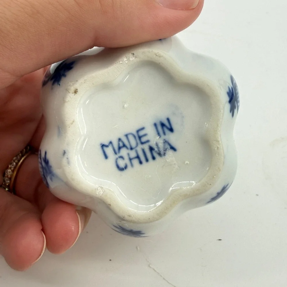 Pumpkin Trinket Box Small Blue White Floral Ceramic Jewelry‎ Dish Decor 2
